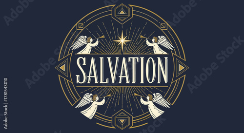 Art Deco inspired angelic heraldry with celestial star design