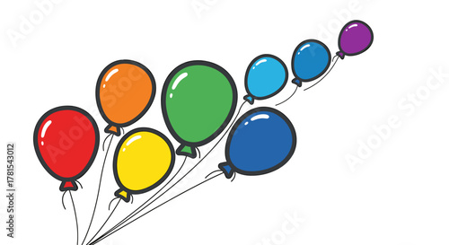 Vibrant rainbow balloons floating playfully against a bright background, perfect for adding a touch of joy and celebration to any project or design