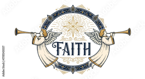 Divine Herald Angels Proclaiming Faith with Trumpets and Celestial Star