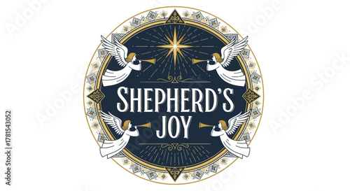 Celestial heralds announcing shepherd's joy, a festive holiday emblem design