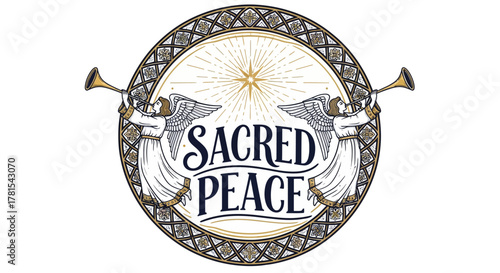 Divine Heraldry: A Circular Emblem with Angelic Trumpeters Announcing Peace