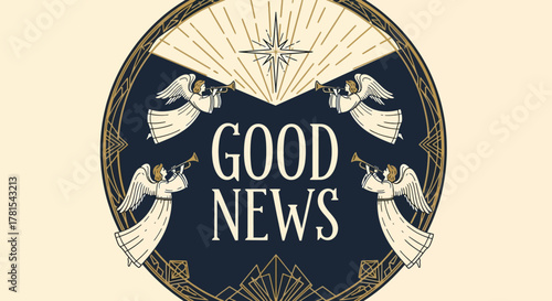 Divine Herald Angels Proclaiming Good News in a Stylized Circular Design