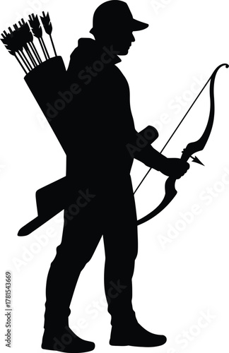 Archer hunter with bow and quiver silhouette design