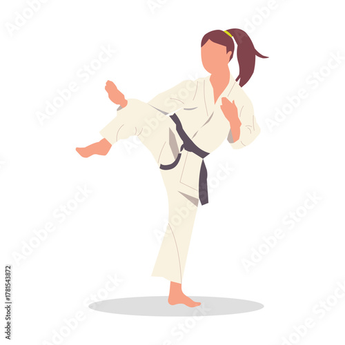 A woman practicing taekwondo seriously. Stock Illustration