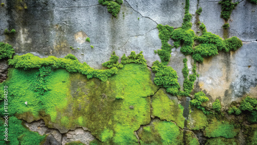 Old Concrete Wall with Green Moss Texture Background for Natural and Organic Design