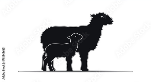 Elegant silhouette of ewe and lamb, a symbol of family love and pastoral charm for branding, springtime celebrations and farm-to-table initiatives
