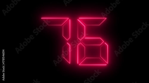 Glowing neon digital text 76 number . Educational mathematics concept 76 number, promote advertising concept isolate using quick time black background. it is ready for education and able to use.