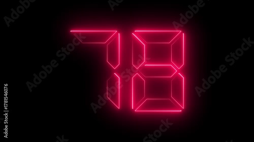 Glowing neon digital text 78 number . Educational mathematics concept 78 number, promote advertising concept isolate using quick time black background. it is ready for education and able to use.