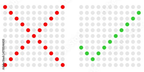Digital dot right and wrong symbol vector. cross and check mark, deal for tests, validation, and feedback themes. symbolize approval, rejection, and score results in a retro electronic style.