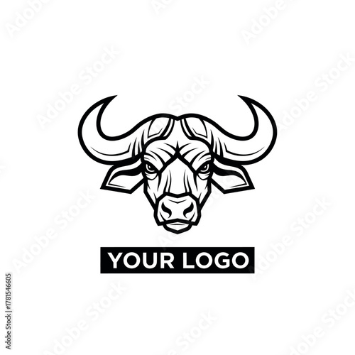 Bold black and white bull head graphic for brand identity creation