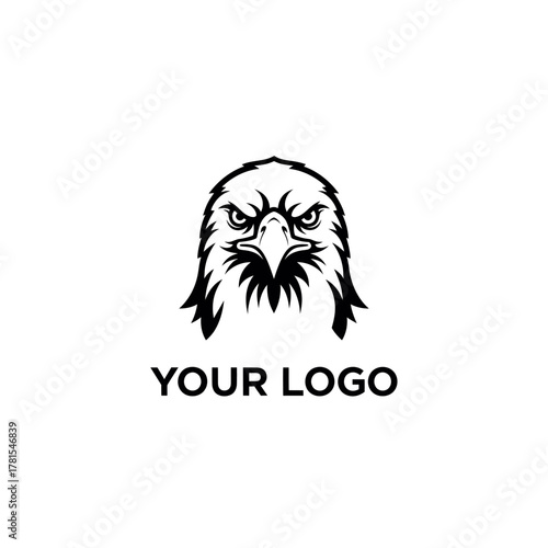 Bold monochrome raptor emblem for brand identification and strong visual