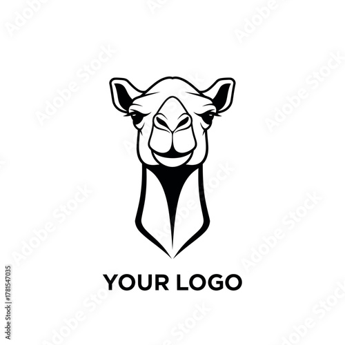 Minimalist monochrome camel head logo design concept art for branding