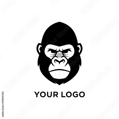 Strong primal ape head logo template with bold black and white design