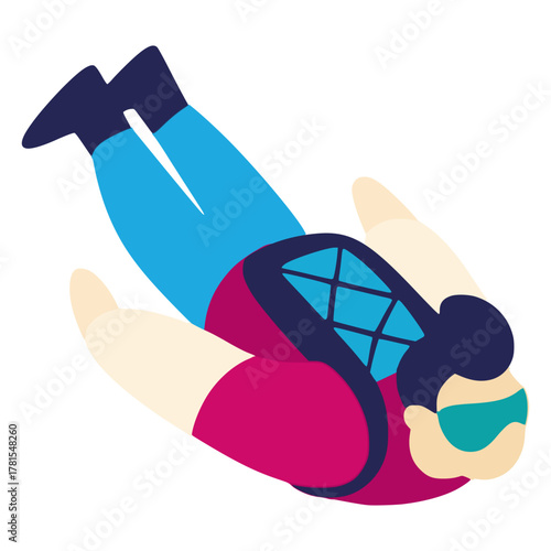 Man free falling skydiving sport flat color vector illustration template design