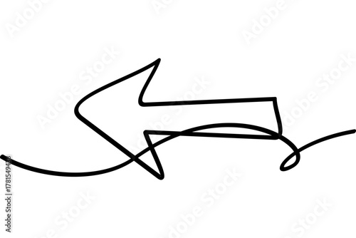 Left arrow illustration with continuous line design. Interesting abstract line design.