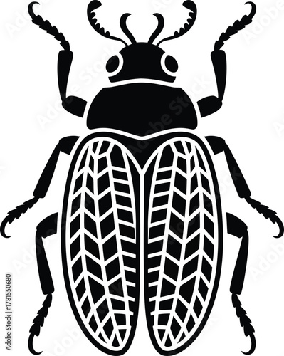 Detailed black beetle insect silhouette stencil design for creative projects