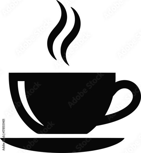 Simple silhouette of a steaming coffee or tea cup icon for beverages