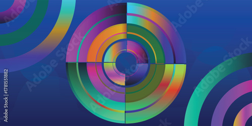 Modern abstract background featuring a central circular design with colorful gradient rings divided into four distinct quadrants.