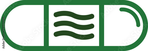 Green capsule illustration with wave lines inside a center square
