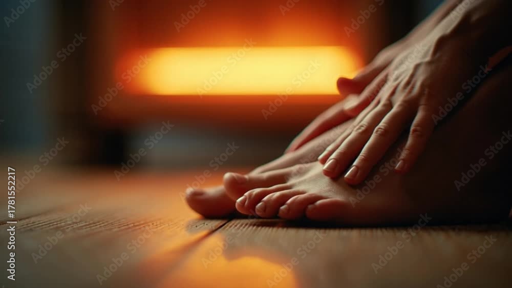 custom made wallpaper toronto digitalCozy Bare Feet Warmed by Electric Heater Glow on Wooden Floor