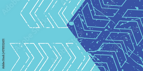 Abstract background with blue and cyan chevron patterns and a distressed texture, suggesting forward movement.