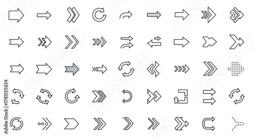 Directional arrow collection for graphic design projects, perfect for navigation, presentations, or web interfaces with versatile and modern symbol set