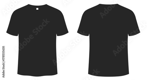 Essential black T-shirt template with front and back views for clothing design mockups, perfect for your online store or apparel brand catalog