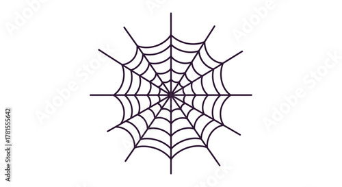 Spooky spiderweb illustration for Halloween designs, a simple dark purple line art perfect for adding a festive touch to invitations and decorations