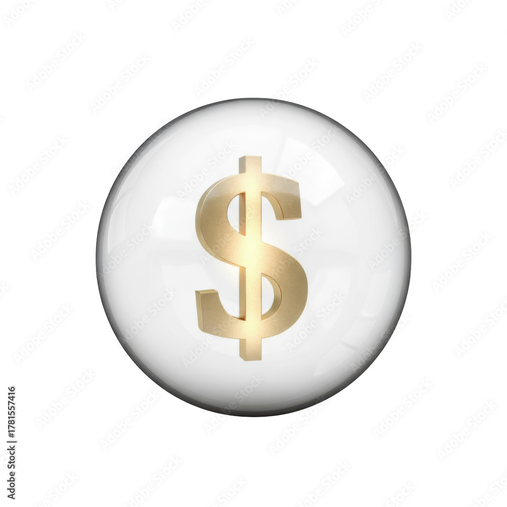 Obraz premium Golden Dollar Sign inside a White Transparent Orb against a Plain Backdrop