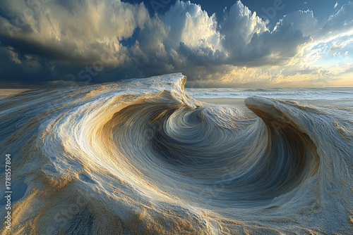 Fototapeta Naklejka Na Ścianę i Meble -  Desert Dune Field Sculpted by the Whispering Wind Waves of golden sand shift beneath an endless sky