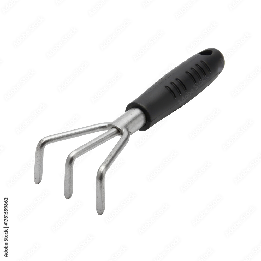 Fototapeta premium Studio Shot of Hand Tiller Garden Tool for Soil Cultivation and Weeding in Home Gardening and Agriculture