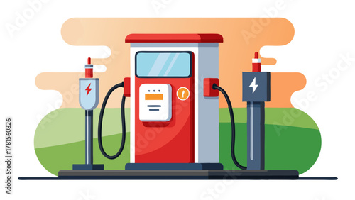 Compact electric vehicle charging unit with bright colors and clear indicators, highlighting the convenience and accessibility of electric car infrastructure