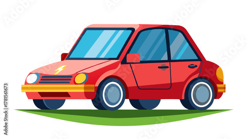 Red cartoon car with a lightning bolt emblem