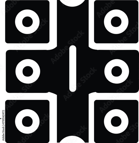 Black and white icon resembling aQR code with circular elements , code, scan, technology, digital, data