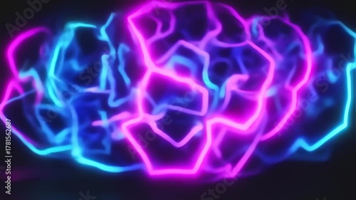 Dynamic Neon Energy Flow: Abstract Glowing Blue and Pink Lines Pulsating and Interacting in Dark Digital Space