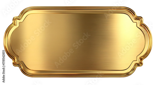 Gold metal plate with place for text isolated on white background. 3D 