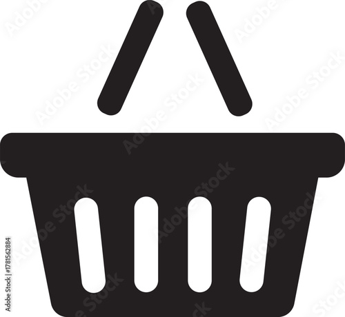 Black Shopping Basket Icon commerce retail , trade symbol, goods symbol, product symbol