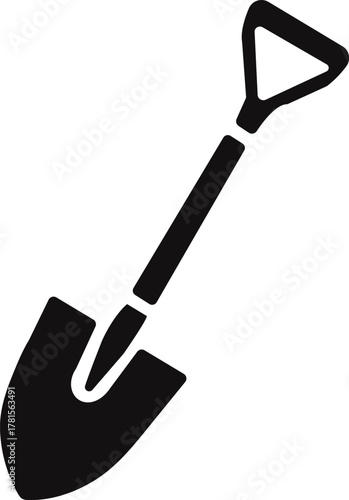 Black silhouette of a shovel on a white background , shovel, tool, digging, gardening, construction,
