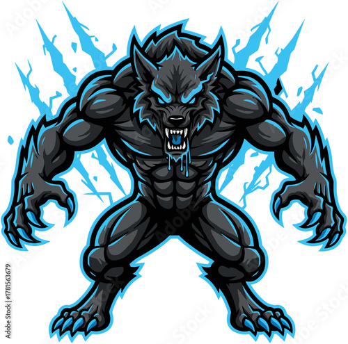Werewolf Esport Logo - Dynamic Cyber Blue Vector Illustration