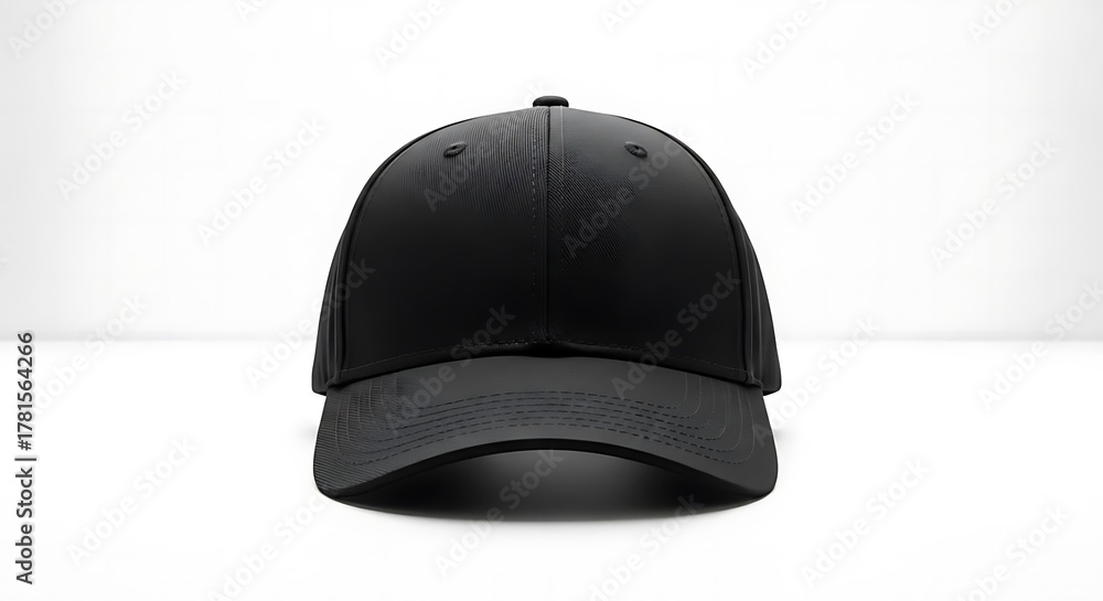 Obraz premium Front View of a Minimalist Black Baseball Cap on a Plain White Background