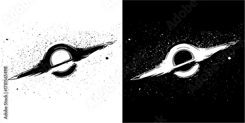 Black hole graphic vector. Ideal for space, astronomy, and cosmic science themes. This graphic symbolizes a massive celestial body, gravity, and the universe's mystery