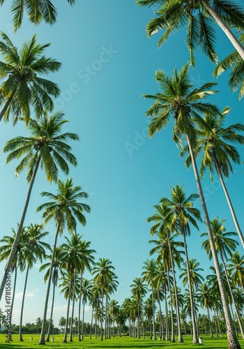 Wallpaper Mural A vibrant and lush green landscape filled with an abundance of tall palm trees under a bright clear sky, offering a serene tropical escape ,lush ,environment ,paradise Torontodigital.ca