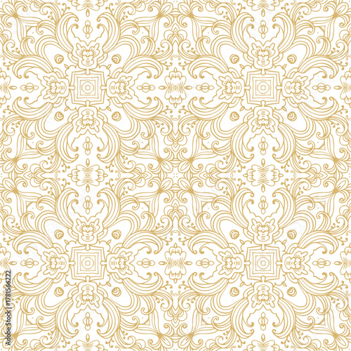 Golden -beige ornamental seamless vector pattern on white background