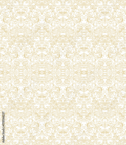 Golden -beige ornamental seamless vector pattern on white background