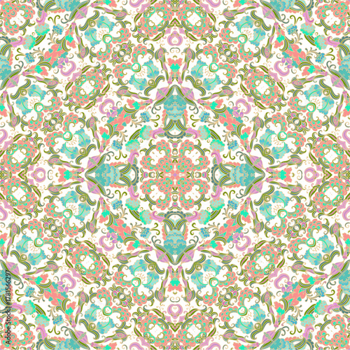 Colorful pastel ornamental seamless vector pattern on white background