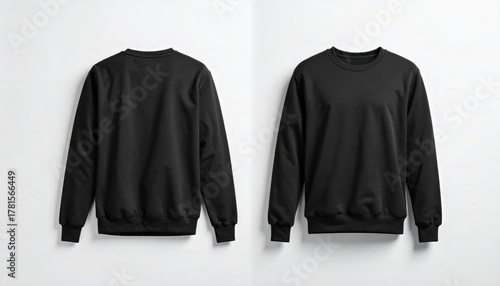 Blank black long sleeve shirt mockup isolated on white background, front and back views, for fashion branding, design, and marketing.
