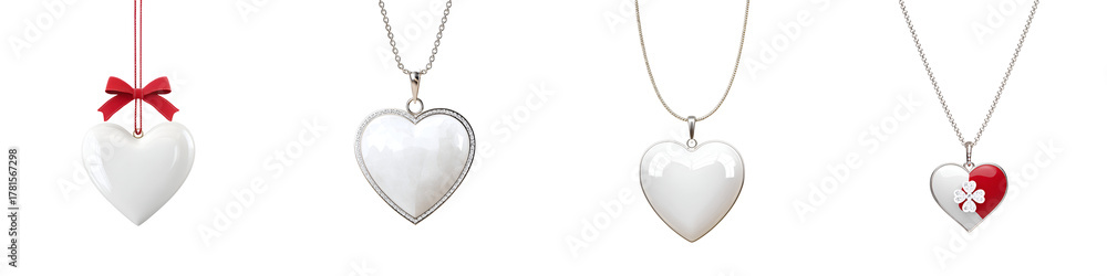 Fototapeta premium Collection of Heart Pendants, Various Designs on White