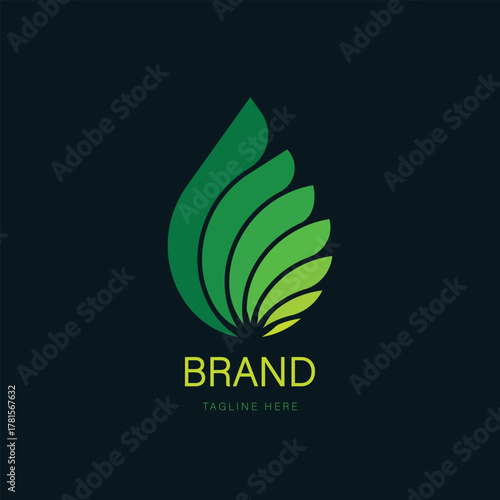 Abstract green fan or wing logo design symbolizing organic growth, nature, and freshness vector