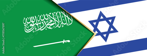 Saudi Arabia and Israel flags overlapping symbolizing evolving diplomatic relations and regional dynamics