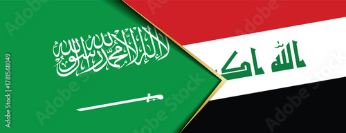 Saudi Arabia and Iraq flags overlapping symbolizing Arab region relations and cooperation